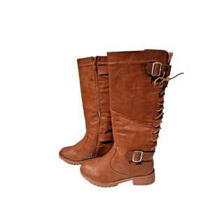 NEW CA Collection by Carrini Knee Lace UP Buckle & Zip Women Boot Size 8.5 Brown